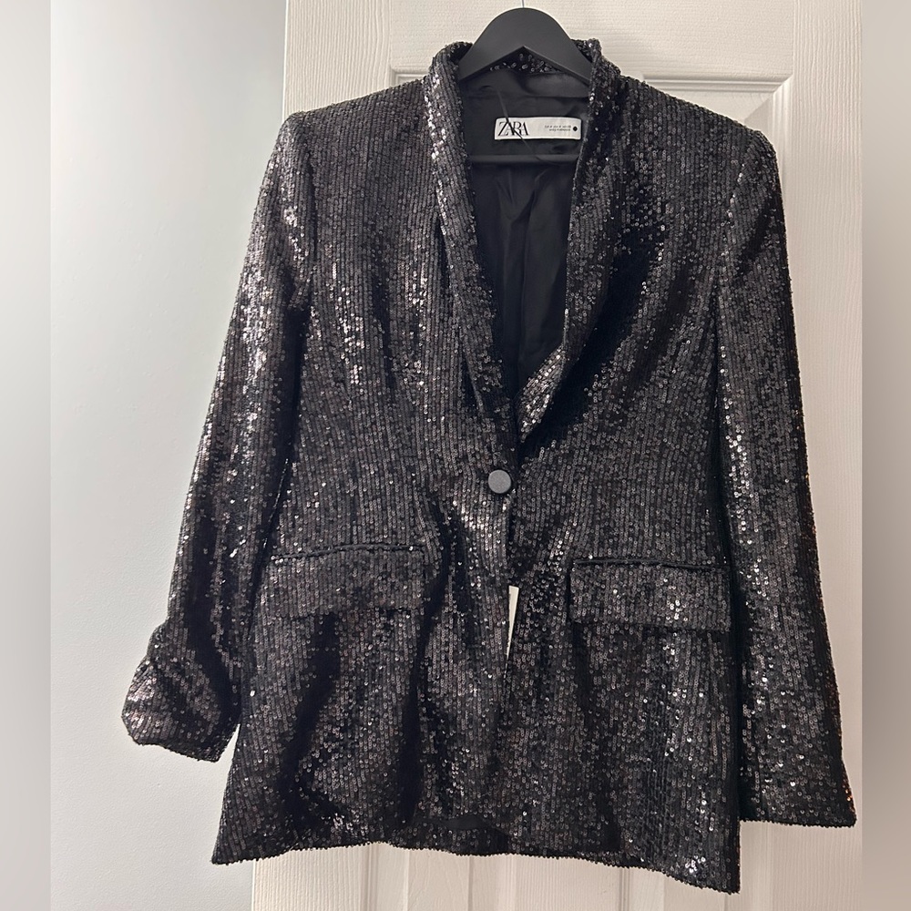 Zara Black Sequin Blazer Jacket